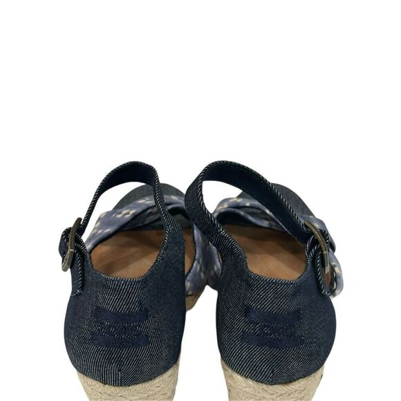 TOMS Sienna Wedge Espadrille Sandal Blue Denim Batik Tie Dye Womens Size 7.5 - Picture 5 of 10